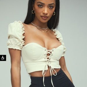 Elegant Cream Lace-Up Women's Top